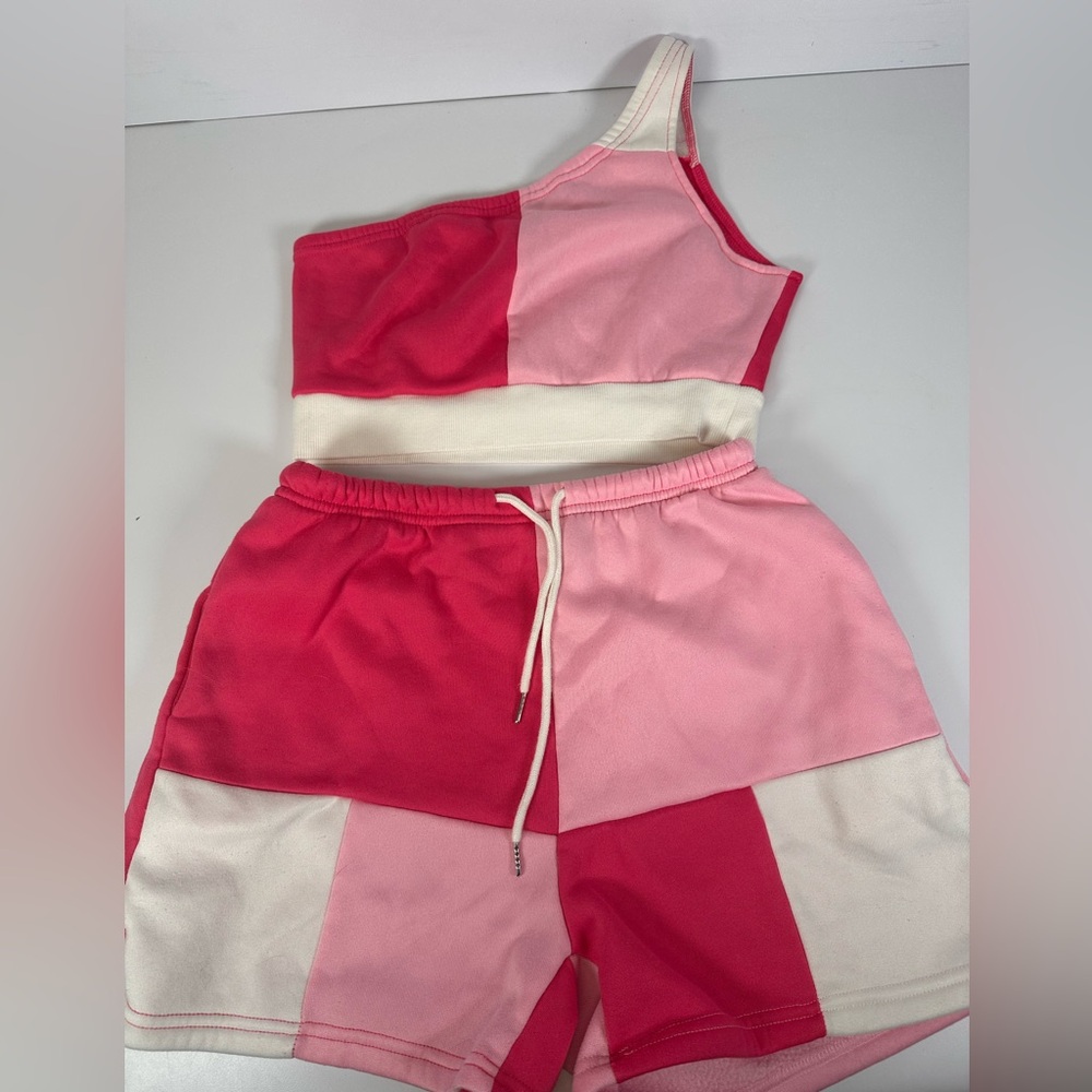 SHEIN Pink and Red Colorblock Women Shorts